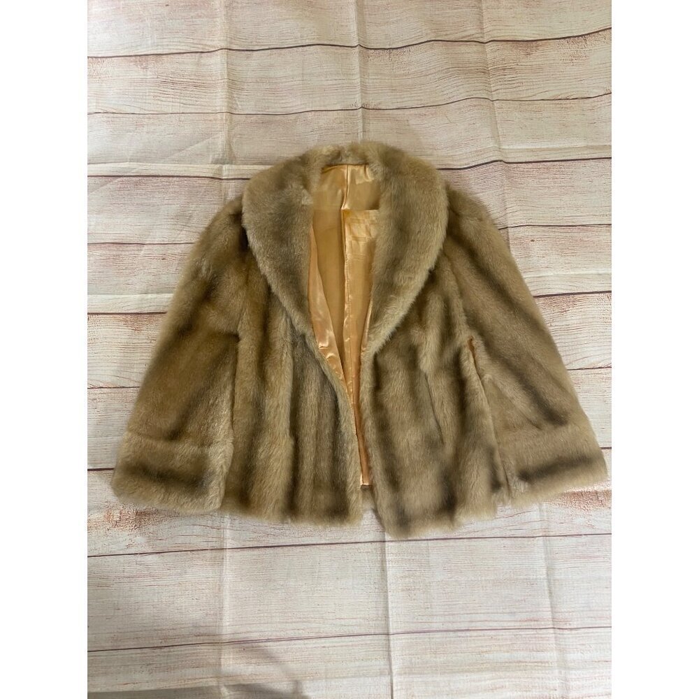 Vintage Montgomery Ward Faux Fur Union Made Coat Shawl - M/Large - Picture 6 of 14